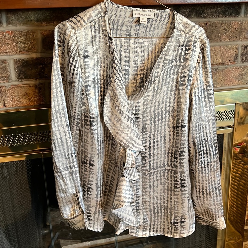 Silver and white silk blouse